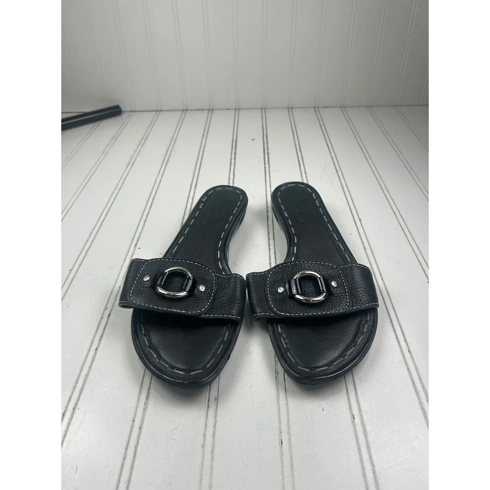 Cole Haan Black Leather Comfort Slip On Slides Sandals Women's Size 9.5